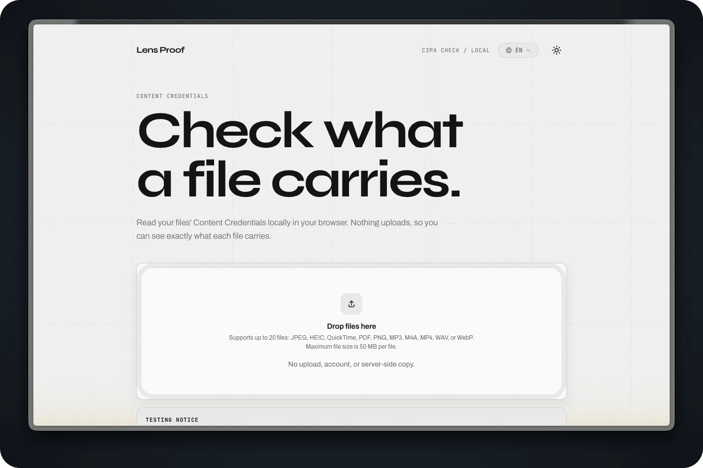 Lens Check web verification tool